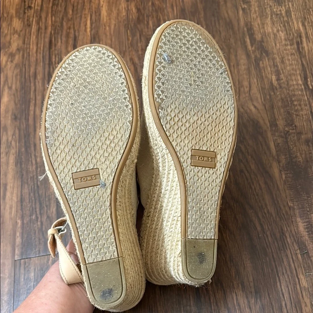 Toms Beige Canvas Espadrille Wedge Sandals